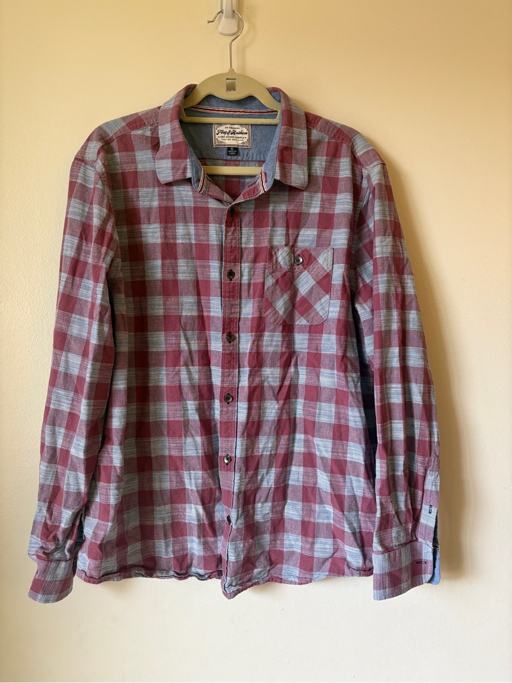 Casual Plaid Button-Down Shirt in Red & Gray by Flag & Anthem